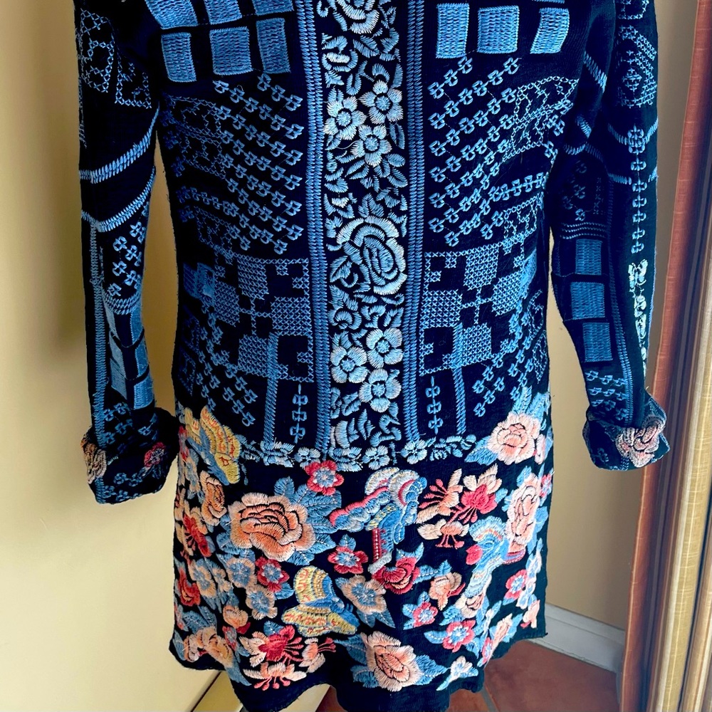 Jonny Was Embroidered open wrap Sweater Jacket with pockets